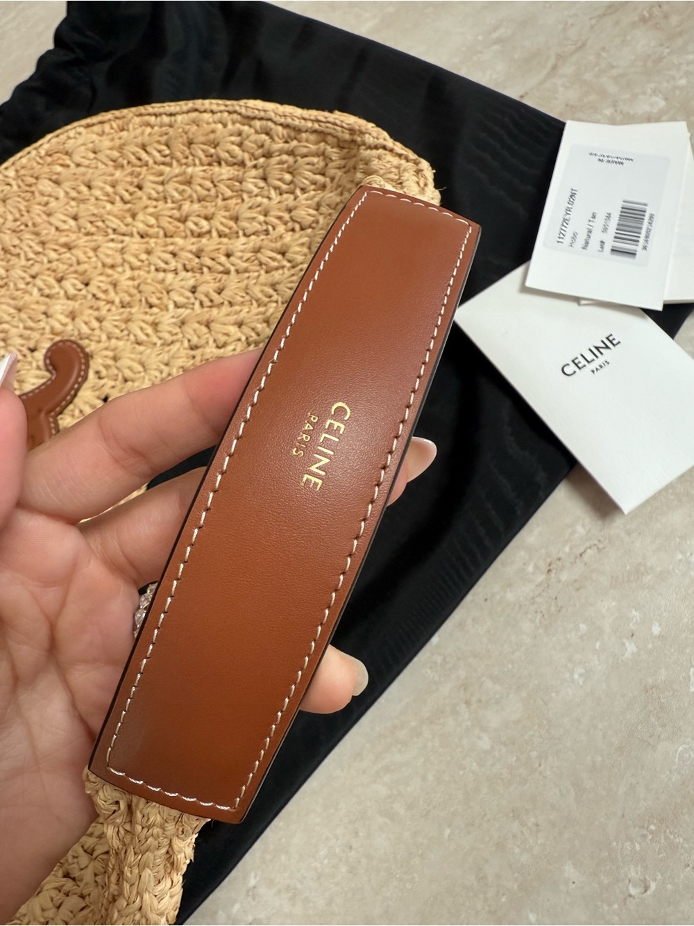 Celine Natural Raffia Shoulder Bag with Calfskin Leather Triomphe - Picture 4 of 7